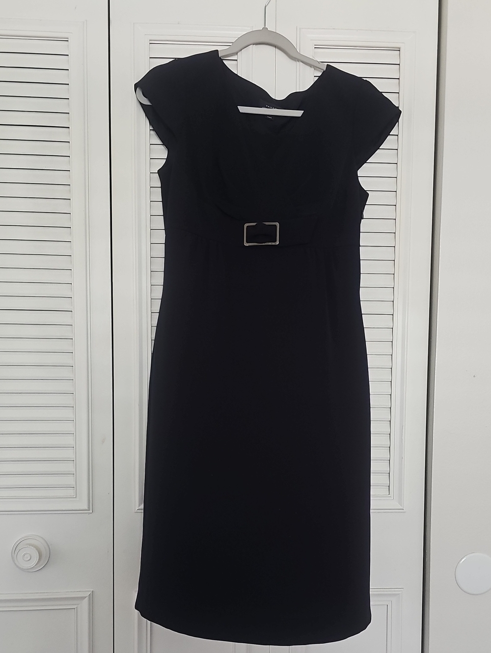 Tahari Black Cap-Sleeve Belted Midi Dress